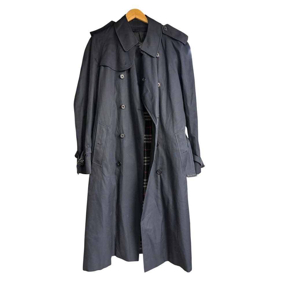 Vintage Burberrys London Navy Trench Coat Wool Liner Made in England 52 Long